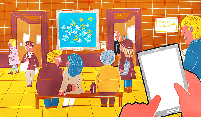 PSD 여자 남자 액자 벤치 일러스트 실내 여러명 성인 스마트폰 군중 미술관 그림 1인칭시점 국내일러스트 시선 다수 의자 사람 내부 핸드폰 스마트기기 파일형식