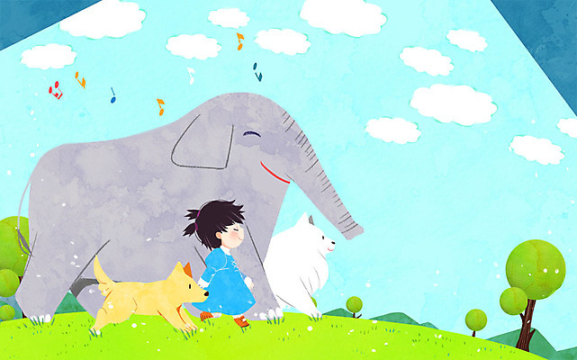 PSD 나무 구름 여자 어린이 음표 일러스트 코끼리 산 한명 산책 강아지 프레임일러스트 국내일러스트 자연요소 식물 1 기호 음악 포유류 휴식 프레임 사람 반려동물 개 파일형식