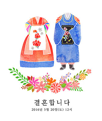 PSD 꽃 결혼 일러스트 캘리그라피 수채화 사람없음 전통혼례 청첩장 혼례복 국내일러스트 식물 한국전통 카드_감사 이벤트 전통의상 전통의례 파일형식