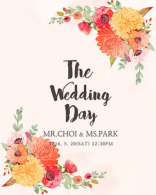 PSD 꽃 결혼 일러스트 수채화 프레임 사람없음 청첩장 국내일러스트 식물 카드_감사 이벤트 파일형식