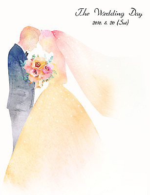 PSD 여자 남자 꽃 신부 부케 웨딩드레스 신랑 결혼 일러스트 수채화 프레임 성인 두명 청첩장 국내일러스트 식물 드레스 꽃다발 카드_감사 사람 이벤트 파일형식