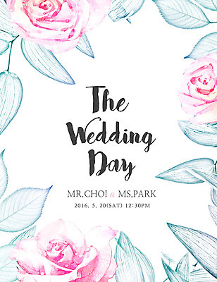 PSD 꽃 결혼 일러스트 나뭇잎 수채화 프레임 사람없음 장미 청첩장 국내일러스트 식물 잎 카드_감사 이벤트 파일형식