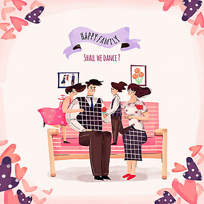 PSD 여자 남자 행복 어린이 액자 일러스트 가족 수채화 여러명 성인 소파 화목 하트 어버이날 카네이션 국내일러스트 모양 기념일 꽃 감정 다수 컨셉 의자 관계 사람 파일형식