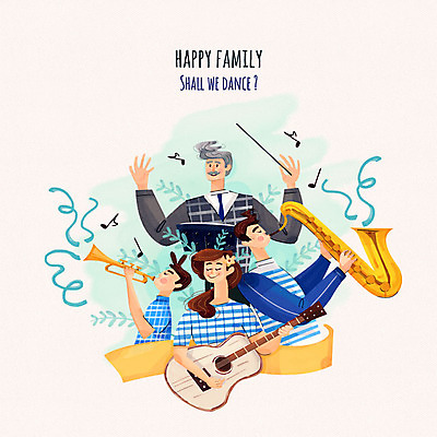 PSD 여자 노년 남자 행복 어린이 음표 일러스트 가족 수채화 여러명 성인 화목 기타 풀잎 색소폰 트럼펫 지휘봉 지휘자 지휘 국내일러스트 기호 감정 음악 다수 컨셉 잎 관계 현악기 사람 음악가 풀_식물 목관악기 금관악기 파일형식