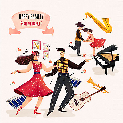 PSD 여자 남자 행복 어린이 악기 음표 일러스트 가족 수채화 여러명 성인 화목 기타 춤 건반 피아노 색소폰 북 트럼펫 국내일러스트 기호 감정 음악 다수 컨셉 관계 현악기 문화예술 타악기 사람 건반악기 목관악기 금관악기 파일형식