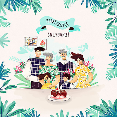 PSD 여자 노년 남자 꽃 행복 어린이 액자 일러스트 가족 수채화 여러명 성인 케이크 화목 풀잎 국내일러스트 식물 감정 다수 컨셉 잎 관계 디저트 사람 풀_식물 파일형식