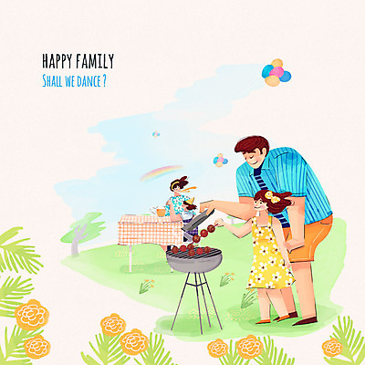 PSD 나무 여자 남자 꽃 행복 어린이 일러스트 가족 수채화 여러명 성인 화목 꼬치 풍선 바베큐그릴 바베큐파티 바베큐장 국내일러스트 식물 감정 다수 컨셉 관계 사람 파티 그릴 바비큐 파일형식