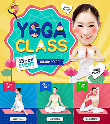 PSD 템플릿 여자 웹템플릿 요가 이벤트페이지 연꽃 이벤트 여러명 성인 운동 한국인 요가자세 매트 연잎 이미지템플릿 웰빙 꽃 포즈 다수 잎 건강 사람 동양인 페이지 파일형식