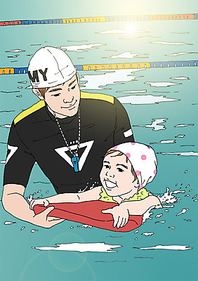 PSD 여자 남자 수영복 어린이 일러스트 수영장 실내 성인 두명 수영 체험학습 호루라기 수영모 수영강습 킥판 아트툰 국내일러스트 옷 사람 내부 수상스포츠 체험 그림 수영용품 파일형식