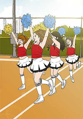 주간 PSD 여자 어린이 일러스트 응원 여러명 야외 응원용품 체험학습 치어리더 응원복 응원단 아트툰 국내일러스트 자연요소 옷 다수 사람 체험 오브젝트 그림 파일형식