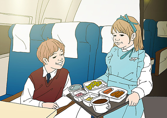 PSD 여자 남자 어린이 음식 일러스트 실내 두명 체험학습 승무원 서빙 기내 기내식 비행기내부 아트툰 국내일러스트 직업 비행기 사람 내부 체험 그림 공공장소 파일형식