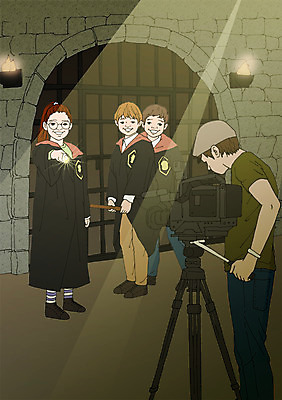 PSD 여자 남자 어린이 일러스트 실내 여러명 카메라 촬영 체험학습 배우 영화배우 카메라맨 아트툰 국내일러스트 다수 사람 내부 전자제품 체험 사진사 그림 연예인 파일형식