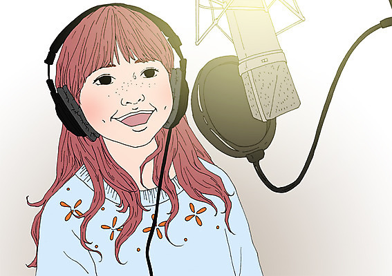 PSD 여자 어린이 일러스트 노래 실내 한명 헤드셋 가수 체험학습 녹음기 아트툰 국내일러스트 1 음악 음향기기 사람 내부 헤드폰 음악가 체험 그림 파일형식 녹음_기록