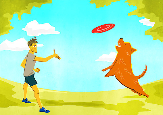 PSD 구름 공원 남자 일러스트 놀이 한명 성인 반려동물 강아지 반려 프리스비 국내일러스트 자연요소 동물 1 공공시설 사람 개 원반던지기 파일형식