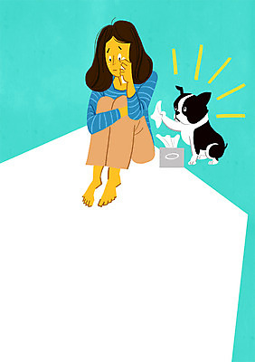 PSD 여자 일러스트 한명 성인 반려동물 슬픔 화장지 강아지 눈물 위로 각티슈 반려 국내일러스트 동물 1 감정 사람 개 파일형식