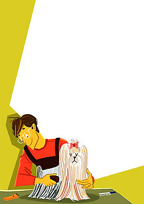 PSD 남자 일러스트 한명 성인 반려동물 강아지 바리깡 반려 애견미용 애견미용사 국내일러스트 동물 1 사람 뷰티 개 미용사 파일형식