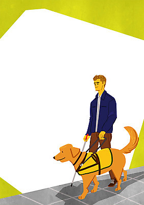 PSD 남자 일러스트 지팡이 한명 성인 반려동물 강아지 반려 시각장애인 안내견 국내일러스트 동물 1 사람 개 장애인 파일형식