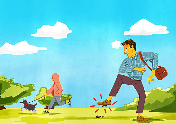 PSD 나무 구름 여자 남자 가방 일러스트 성인 두명 반려동물 강아지 목줄 불쾌함 변 반려 국내일러스트 자연요소 식물 동물 잡화 감정 사람 개 파일형식 반려용품