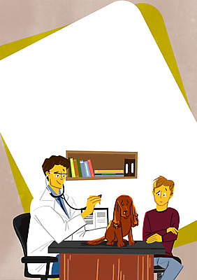 PSD 남자 의자 일러스트 청진기 선반 성인 두명 책 반려동물 진료 강아지 책상 동물병원 수의사 반려 국내일러스트 동물 가구 의학 의료기기 병원 사람 의사 개 파일형식