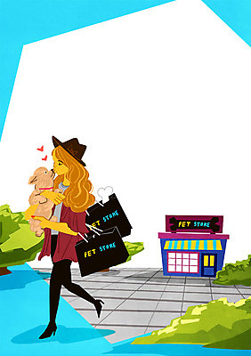 PSD 여자 일러스트 키스 한명 성인 반려동물 쇼핑 쇼핑백 상점 강아지 반려 애견샵 국내일러스트 동물 1 가방 사람 개 애정표현 파일형식