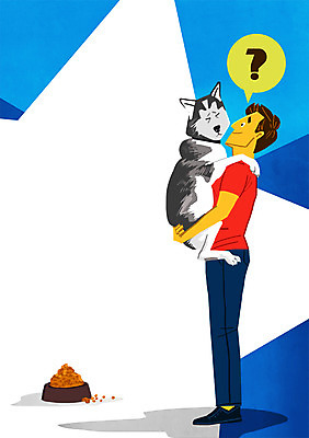 PSD 남자 일러스트 안기 한명 성인 반려동물 물음표 강아지 먹이 개사료 반려 애완용사료 국내일러스트 동물 1 기호 모션 사람 개 파일형식