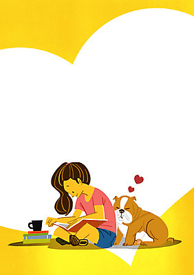 PSD 여자 일러스트 성인 책 반려동물 독서 머그컵 하트 강아지 국내일러스트 모양 동물 사람 컵 개 파일형식