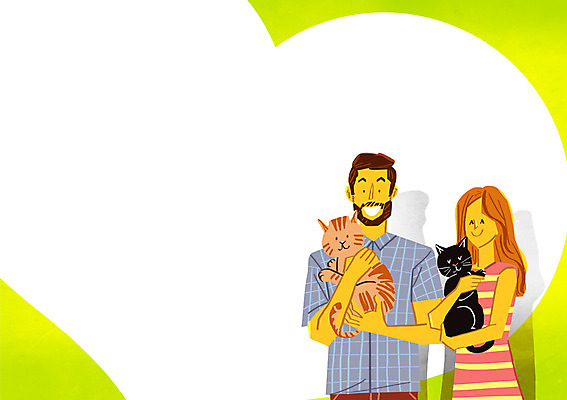 PSD 여자 남자 일러스트 가족 안기 성인 두명 반려동물 고양이 국내일러스트 동물 포유류 관계 모션 사람 파일형식