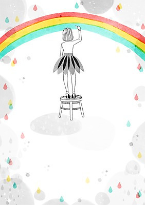 PSD 여자 어린이 백그라운드 무지개 의자 일러스트 한명 소녀 빗방울 감성 파스텔 프레임일러스트 국내일러스트 자연요소 1 가구 컨셉 학용품 프레임 사람 비_날씨 파일형식
