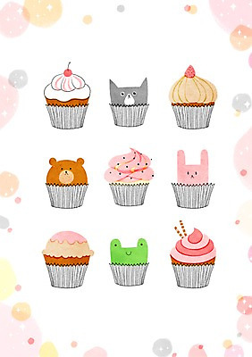 PSD 백그라운드 일러스트 사람없음 컵케이크 동물모양 감성 파스텔 프레임일러스트 국내일러스트 모양 동물 컨셉 학용품 프레임 케이크 파일형식