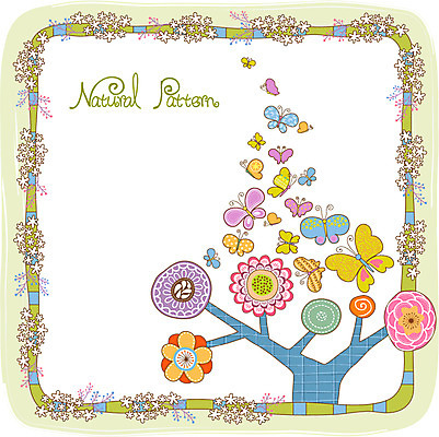 나무 꽃 나비 백그라운드 패턴 일러스트 사람없음 봄 내추럴 패턴프레임 국내일러스트 AI파일 식물 계절 곤충 무늬 프레임 파일형식 벡터