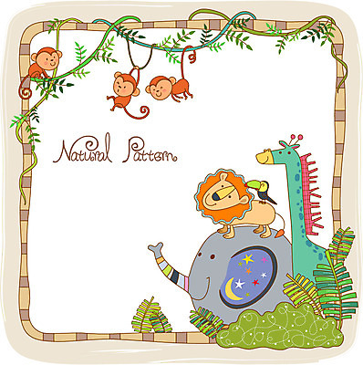 동물 줄기 백그라운드 잎 패턴 일러스트 조류 코끼리 사람없음 원숭이 숲속 사자 열대우림 기린 내추럴 패턴프레임 국내일러스트 AI파일 식물 무늬 포유류 프레임 숲 파일형식 벡터