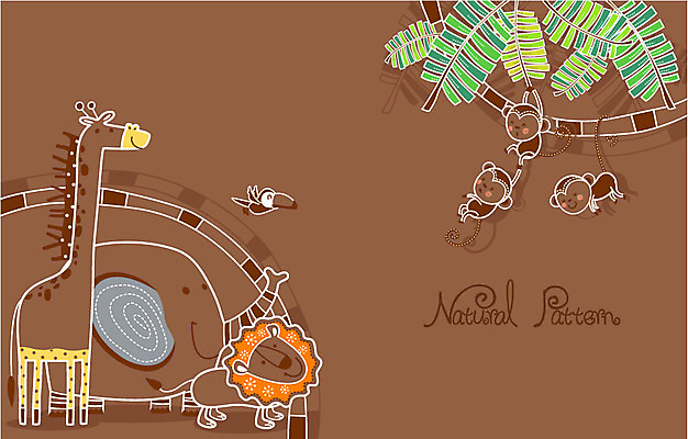 동물 줄기 백그라운드 잎 패턴 일러스트 조류 코끼리 사람없음 원숭이 숲속 사자 열대우림 기린 내추럴 패턴프레임 국내일러스트 AI파일 식물 무늬 포유류 프레임 숲 파일형식 벡터