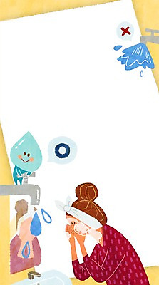 PSD 여자 일러스트 한명 성인 수건 물방울 세수 수도꼭지 물절약 물방울캐릭터 국내일러스트 일러캐릭터 캐릭터 1 사람 위생용품 청결 절약 파일형식