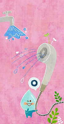 PSD 일러스트 사람없음 물방울 수도꼭지 샤워기 물절약 물방울캐릭터 절수 국내일러스트 일러캐릭터 캐릭터 절약 파일형식