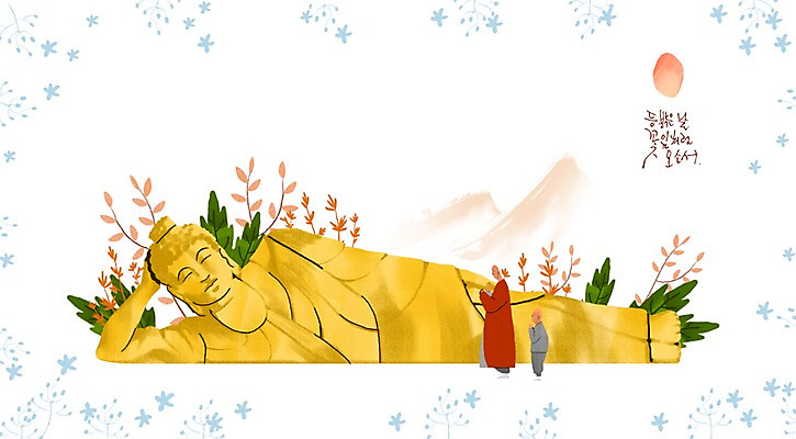 PSD 남자 불교 일러스트 성인 두명 눕기 승려 동자승 금불상 국내일러스트 종교 모션 사람 성직자 불상 파일형식