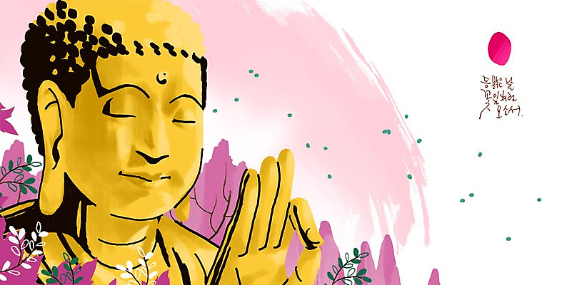 PSD 불교 일러스트 사람없음 태양 풀잎 부처 금부처 부처님상 국내일러스트 자연요소 종교 잎 풀_식물 불상 파일형식