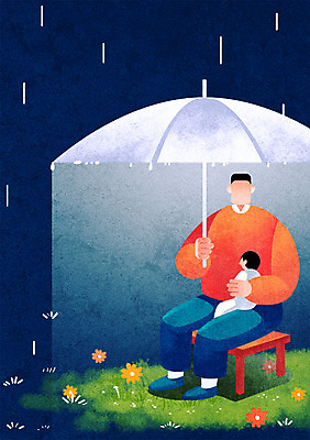 PSD 남자 꽃 어린이 의자 일러스트 우산 안기 잔디 성인 두명 공익캠페인 폭력 비 보호 아동학대 학대 가정폭력 얼굴없음 국내일러스트 자연요소 식물 캠페인 가구 컨셉 모션 날씨 사람 사회이슈 파일형식