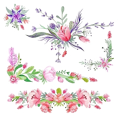 포토 JPG 해외이미지 꽃 잎 수채화 사람없음 장식 세트 빈티지 해외포토 식물 컨셉 파일형식 이미지허브