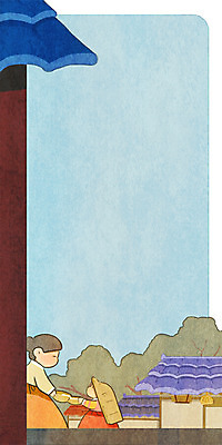 PSD 여자 어린이 백그라운드 일러스트 기와집 성인 두명 한복 키_도구 소금 박 옛날 국내일러스트 한국전통 한옥 사람 도구 전통의상 파일형식