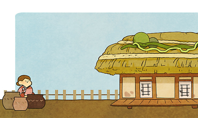 PSD 여자 백그라운드 일러스트 초가집 한명 성인 항아리 한복 박 나무울타리 옛날 국내일러스트 1 한국전통 한옥 사람 울타리 도자기 전통의상 파일형식