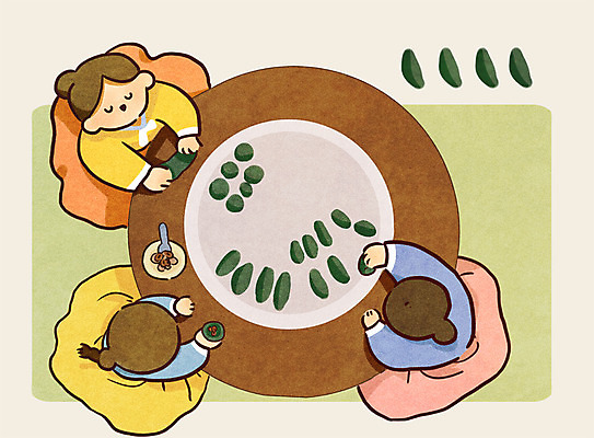 PSD 여자 백그라운드 일러스트 성인 세명 한복 송편 송편빚기 옛날 국내일러스트 한국전통 떡 사람 추석 전통의상 요리중 파일형식