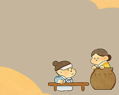 PSD 여자 남자 백그라운드 일러스트 탁자 성인 두명 항아리 한복 옛날 우렁각시 국내일러스트 한국전통 가구 사람 도자기 전통의상 파일형식