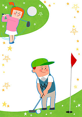 PSD 여자 남자 어린이 스포츠 골프 일러스트 골프공 두명 골프채 깃발 프레임일러스트 국내일러스트 공 골프용품 프레임 사람 구기 파일형식