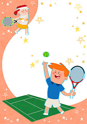 PSD 여자 남자 어린이 스포츠 일러스트 두명 테니스 테니스라켓 테니스장 테니스공 프레임일러스트 국내일러스트 공 스포츠시설 프레임 사람 구기 라켓 테니스용품 파일형식