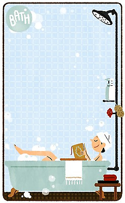PSD 우먼라이프 여자 일러스트 욕조 한명 성인 책 수건 독서 거품 욕실 샤워기 거품목욕 안식처 프레임일러스트 국내일러스트 1 라이프스타일 휴식 프레임 사람 위생용품 목욕 파일형식