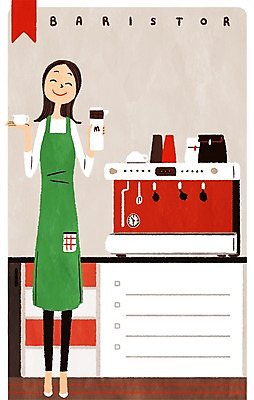 PSD 우먼라이프 여자 일러스트 한명 성인 앞치마 커피잔 커피메이커 바리스타 체크리스트 프레임일러스트 국내일러스트 직업 1 라이프스타일 커피 잔 프레임 사람 커피용품 파일형식