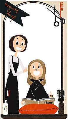 PSD 우먼라이프 여자 쿠션 일러스트 가위 성인 두명 거울 머리빗 잡지 미용실 미용사 프레임일러스트 국내일러스트 직업 라이프스타일 문구용품 프레임 사람 간행물 미용용품 뷰티샵 파일형식