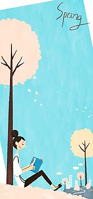 PSD 나무 우먼라이프 여자 일러스트 한명 성인 책 독서 봄 프레임일러스트 국내일러스트 식물 1 라이프스타일 계절 프레임 사람 파일형식