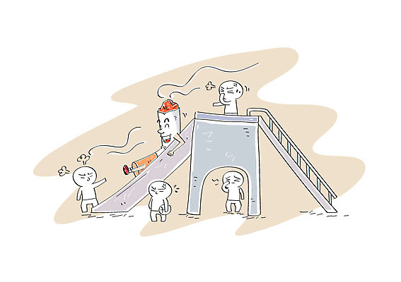 일러스트 사람모양 흡연 담배 미끄럼틀 담배꽁초 담배연기 국내일러스트 AI파일 모양 연기 놀이기구 파일형식 벡터
