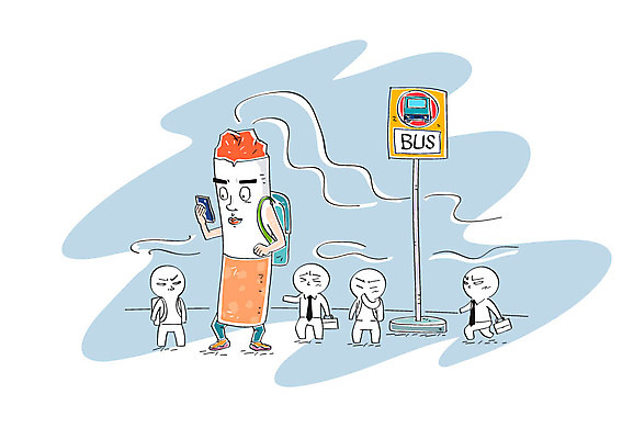 일러스트 사람모양 흡연 담배 버스정류장 담배꽁초 담배연기 국내일러스트 AI파일 모양 연기 역 파일형식 벡터